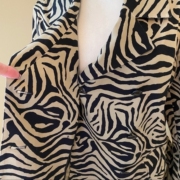 Dana Buchman Double Breasted Animal Print Tan Black Trench Coat - M - Picture 7 of 16